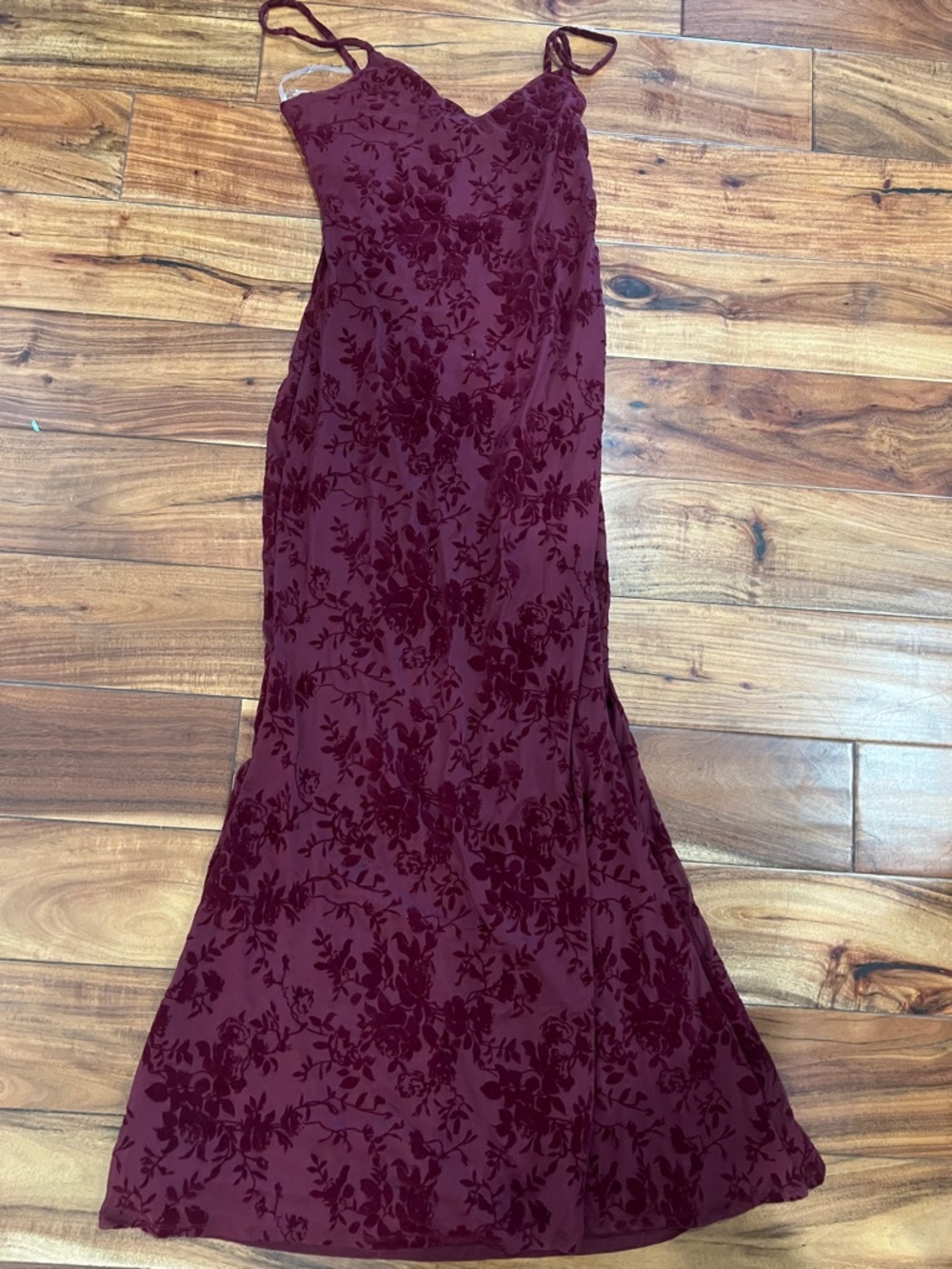 Burgundy Floral Velvet Burnout Slip Dress - Women
